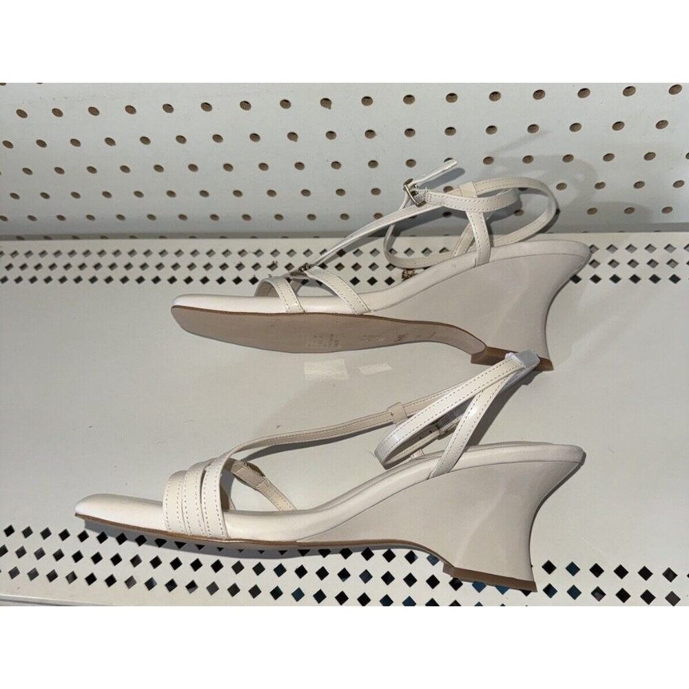 Coach Cait Womens Leather Open Square Toe Wedge Sandals Slides Size 10 B White - Picture 6 of 8